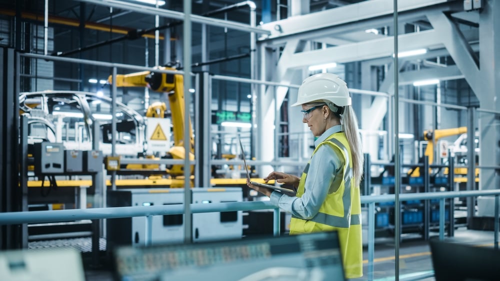  Female Automotive Engineer Wearing Hard Hat